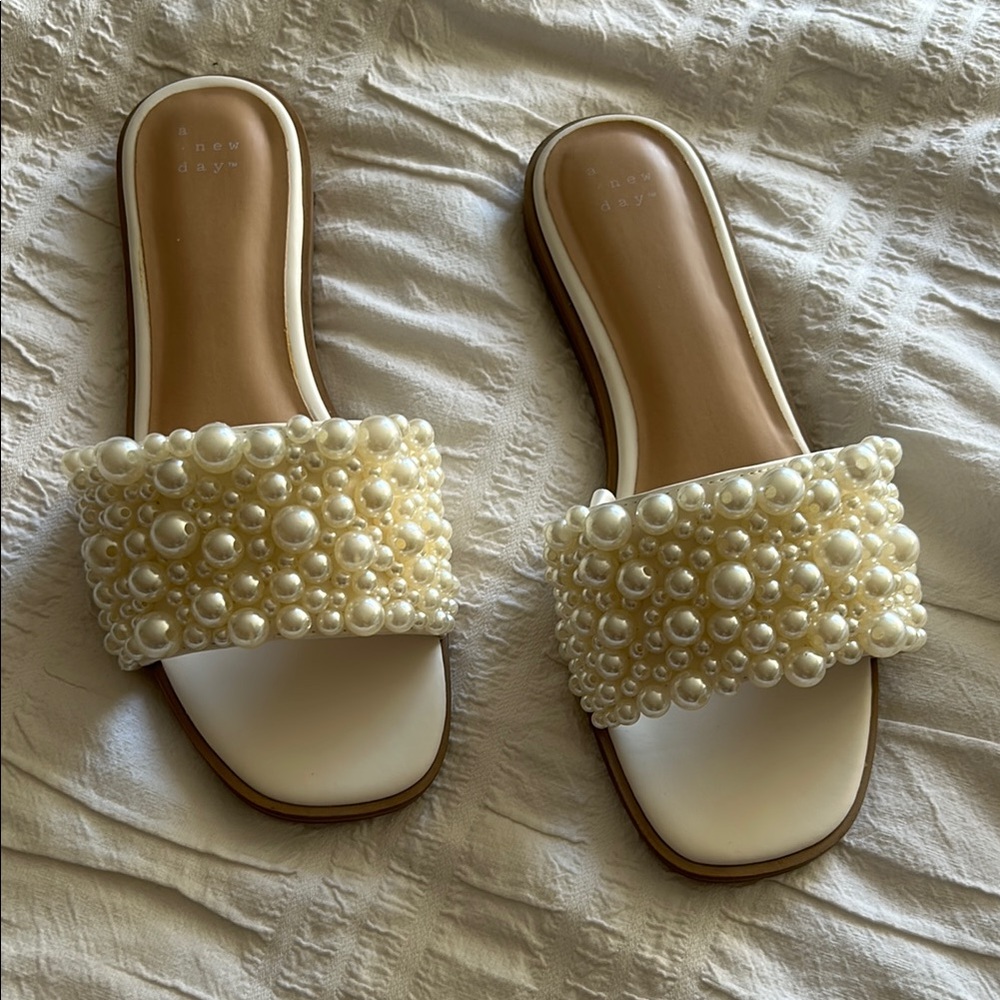 A New Day Cream Pearl Slide Sandals - Never Worn